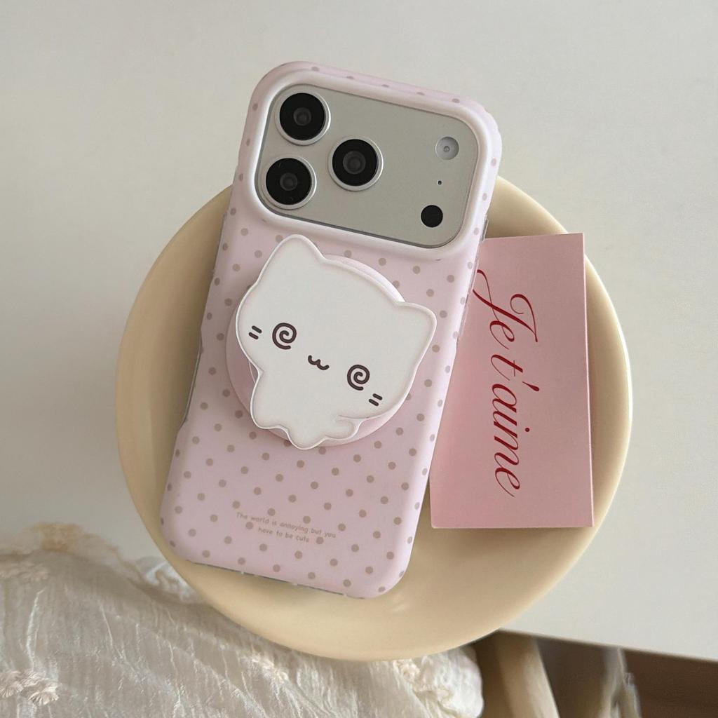 Корейский чехол-подставка для кошки с магнитом и горошком для iPhone 17 Pro Max и Apple 16/15