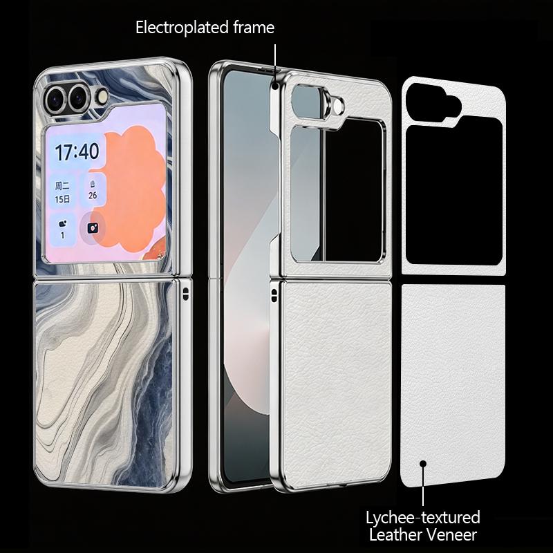 Красочный Мраморный Чехол Для Samsung Z Flip 8 7 6 5 Гибридный 3-в-1 Кожаная Накладка Металлический Рамка Жесткий Складной Чехол Для Телефона Для Galaxy Z Flip8 Flip7 Flip6