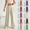 High Waisted Women's Straight Leg Pants Casual Solid Color Wide Leg Pants With Side Zipper
