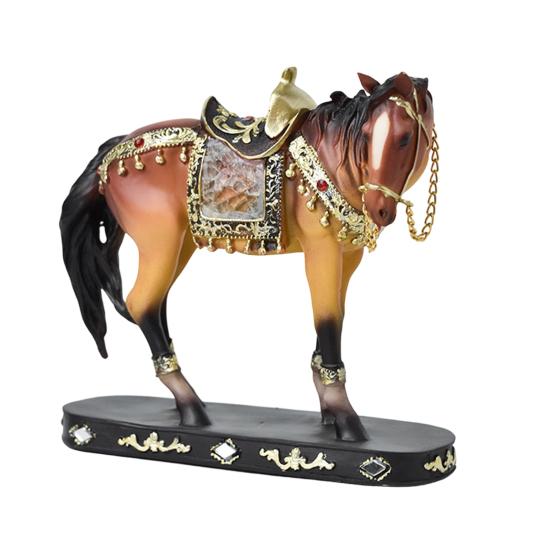 Retro Horse Statue Desktop Artistic Horse Figurine with Base Golden Painted Resin Horse Sculpture for Shelf Mantel Cabinet Display