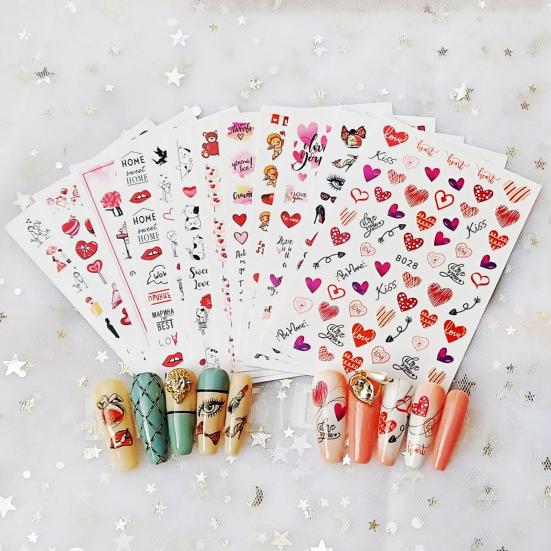12Pcs/Set Nail Sticker Non-Fading Self-Adhesive Excellent Saturation Valentine DIY Design Decals Manicure Sticker for Manicure