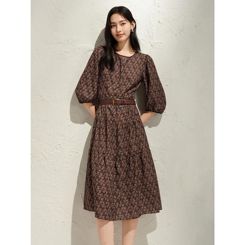 Annacau Elegant Geometric Print Chiffon Midi Dress