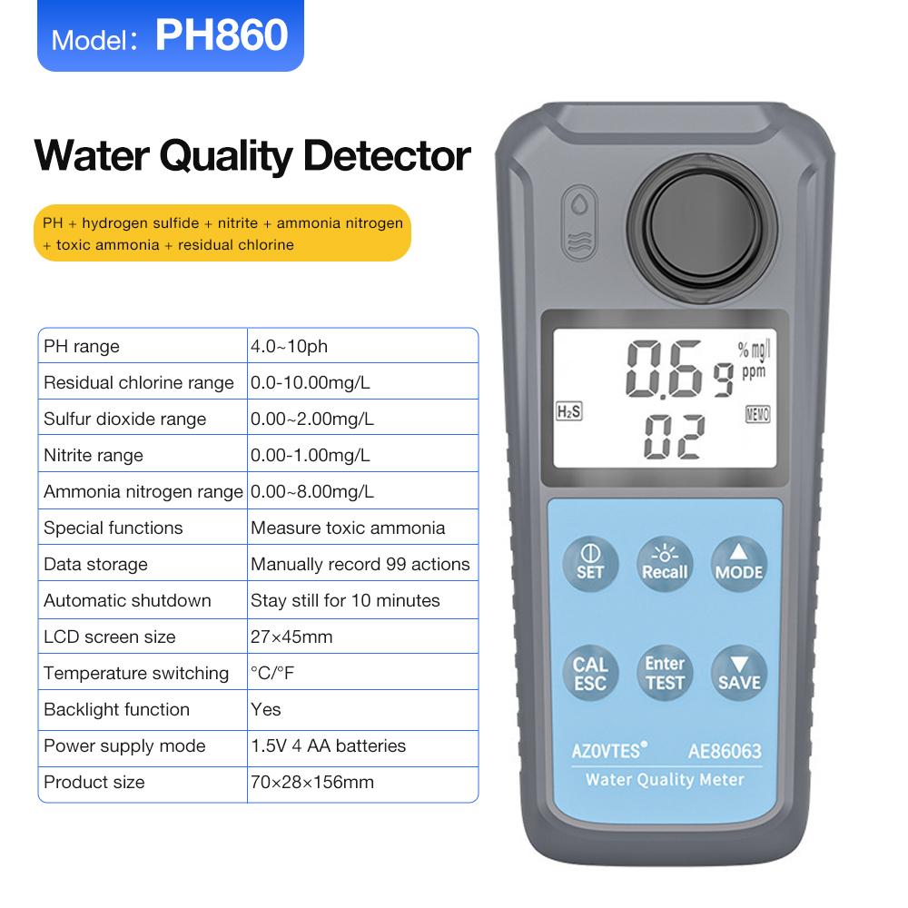 PH Hydrogen Sulfide Nitrite Ammonia Nitrogen Toxic Ammonia Residual Chlorine Water Quality Detector Portable Turbidity meter