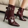 Krazing Pot PU Autumn Winter Shoes Super Stiletto High Heels Stone Party Keep Warm Metal Buckle Ankle Boots
