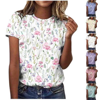 Женский модный повседневный свободный пуловер с коротким рукавом и принтом с круглым вырезом