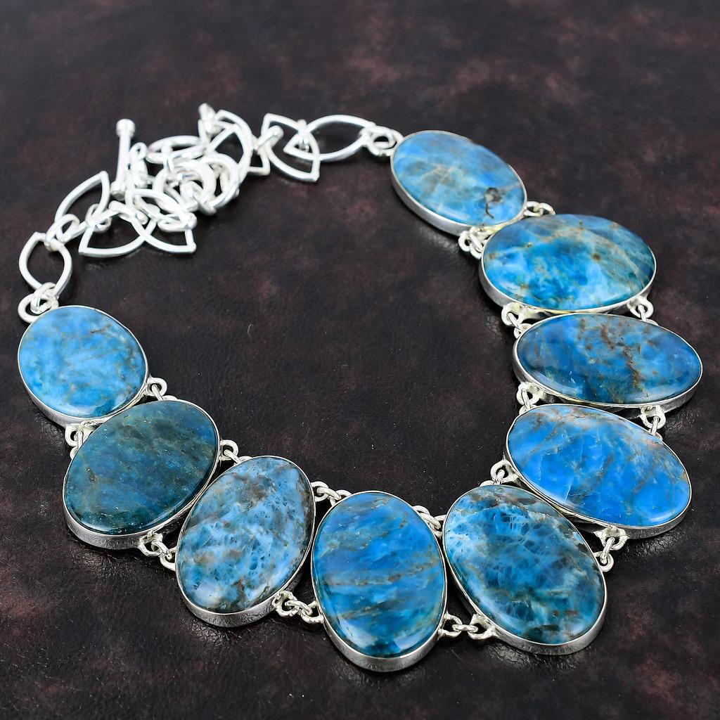 Ожерелье с неоновым апатитом, ожерелье из натурального драгоценного камня, ожерелье из стерлингового серебра 925 пробы, регулируемое ожерелье-цепочка, ювелирные изделия ручной работы, подарок на юбилей