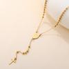 Trend 2026 Long Rosary Beads Chain Cross Pendant Necklaces Stainless Steel Gold Plated Virgin Mary Oval Bar V-Neck Tassel Collar