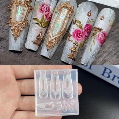 Ретро Узор 3D Силиконовая Форма для Ногтей DIY Вязание Свитеров Банты Цветочный Дизайн Прозрачный Шаблон для Ногтей Украшение для Нейл-арта
