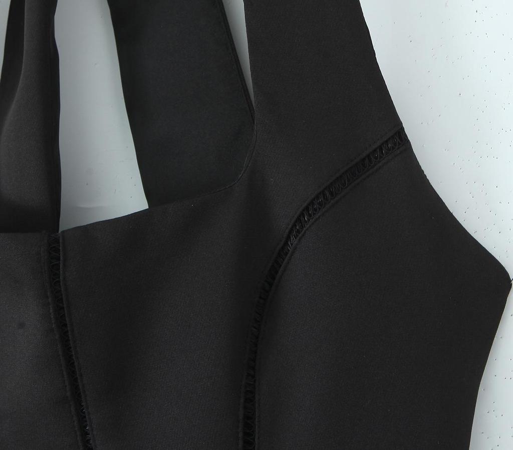 2025 Европейский и Американский Стиль Черное Платье-Халтер с Квадратным Вырезом Без Рукавов в Ретро Стиле