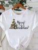 (Asian Size) Leopard Tree Happy New Year Tee Merry Christmas Festival O-neck Clothing Women's Top T Print Fashion Ladies Graphic T-shirts
