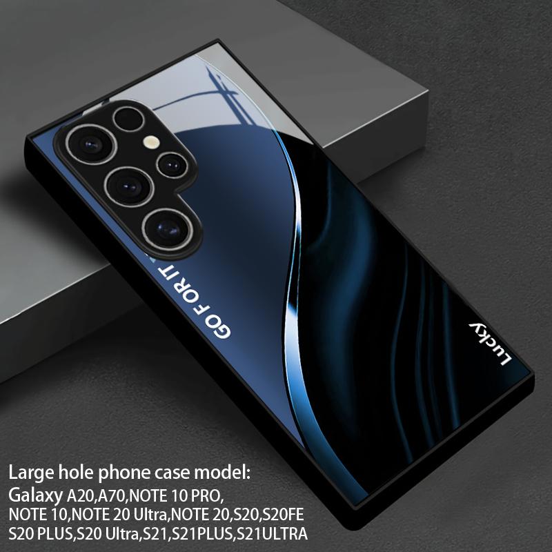 Синий Тон Изогнутый Узор 2D Чехол для Телефона для Samsung S26 S25 S24 S23 S22 S21 S20 A56 A36 A16 Закаленное Стекло Защитная Крышка
