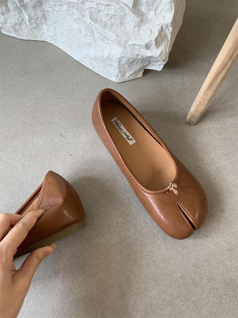 Женские балетки из мягкой кожи с раздельным носком и толстой подошвой высотой 5 см, весна/осень 2024 г.