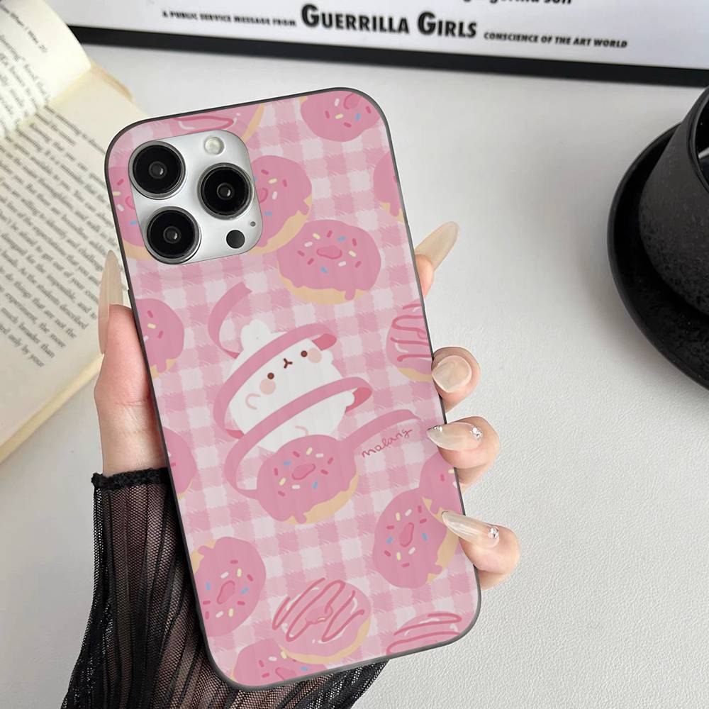 Кавайная Милая Кролик M-MolangS Аниме Для IPhone 17 16 15 Plus Pro Max 12 14 Plus 11 13 Волна Гофрированная Полоска Funda Чехол для Телефона