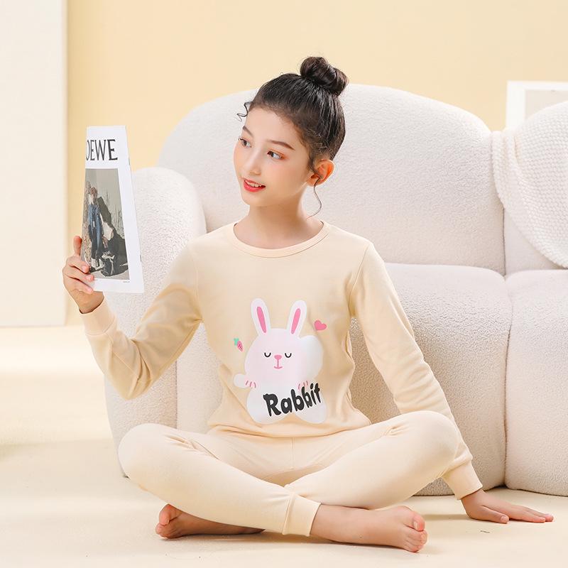 Комплект нижнего белья для девочек из чистого хлопка, фланелевый, осенне-зимний, с круглым вырезом