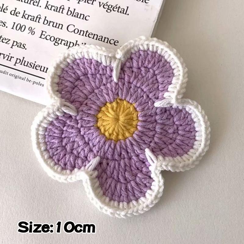 Creative Crochet Round Coasters Handmade Reusable Insulation Pads INS Style Hand-knitted Sunflower Cup Pad Desktop Decoration
