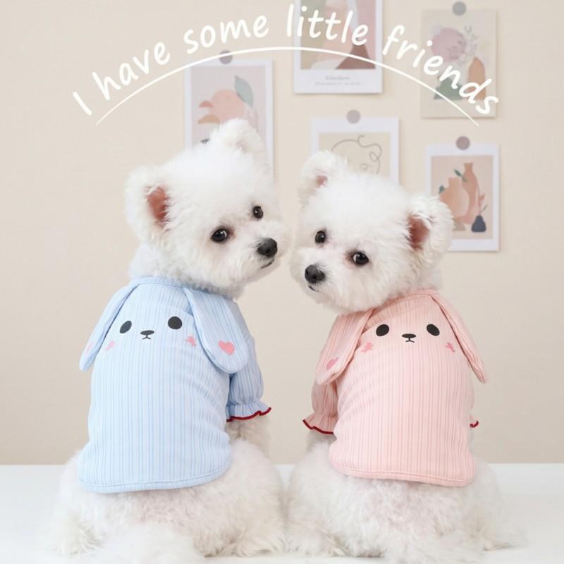 Adorable Rabbit-Print Dog Two-Leg Shirt With Ruffled Sleeves Soft Stretch Pet Apparel Fall Winter