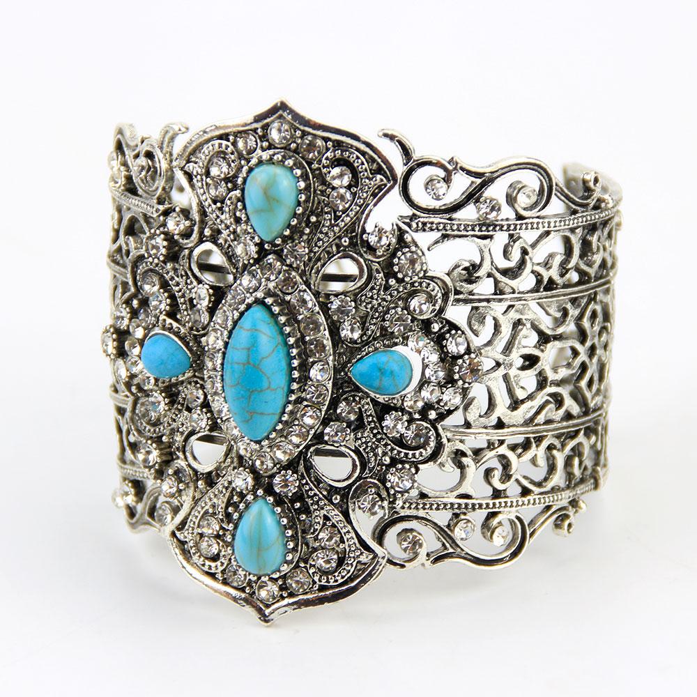 Sunspicems Винтажный Турецкий Браслет-Браслет Большой Женский Манжета Браслет Ретро Золотой Цвет Серый Кристалл Богемия Свадебные Украшения Подарок