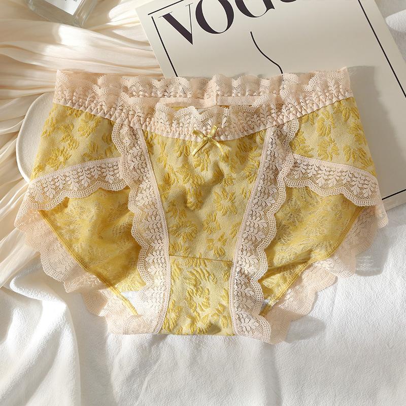 Underwear Women's Cotton Lingerie Antibacterial Crotch Lace Edge Bubble Cotton Oversized Triangle Panties