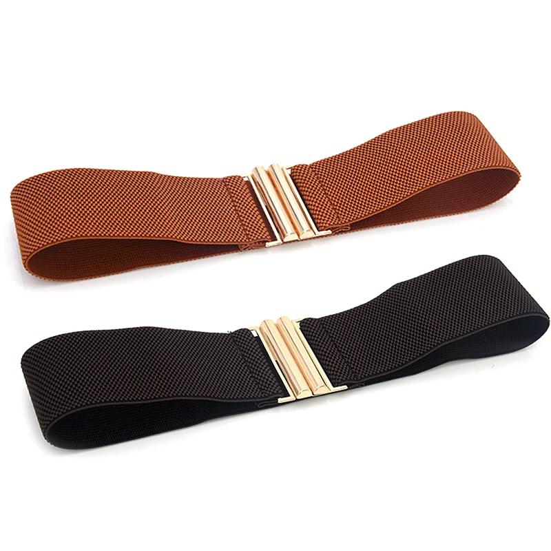 60*6CM Wide Elastic Belt Solid Color Corset Belt Metal Buckle Lady Stretch Cinch Waistband Women Waist Belt