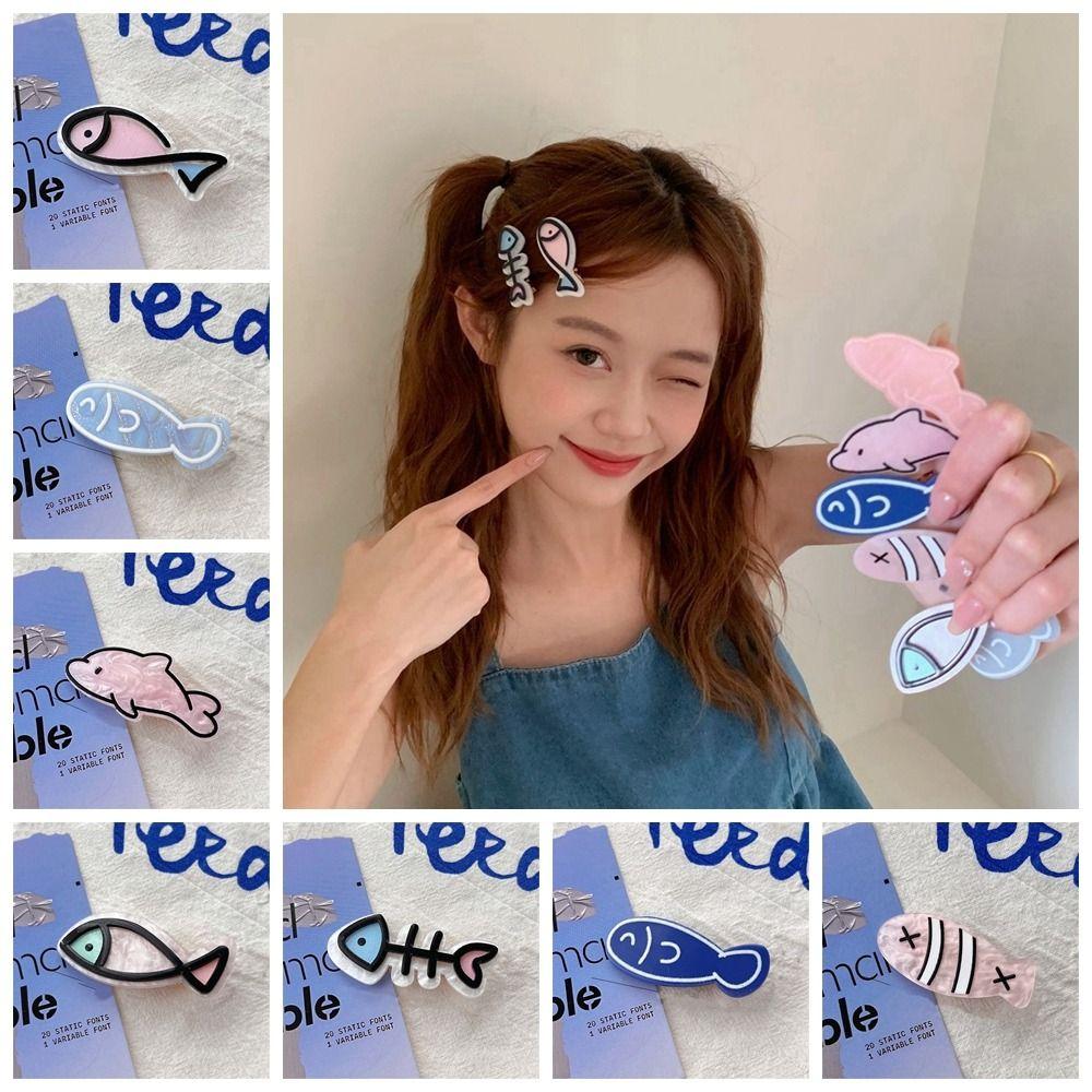 Y2k Animal Hair Clip Geometry Dolphin Barrettes Fashion Fish Bone Hairpin Kids