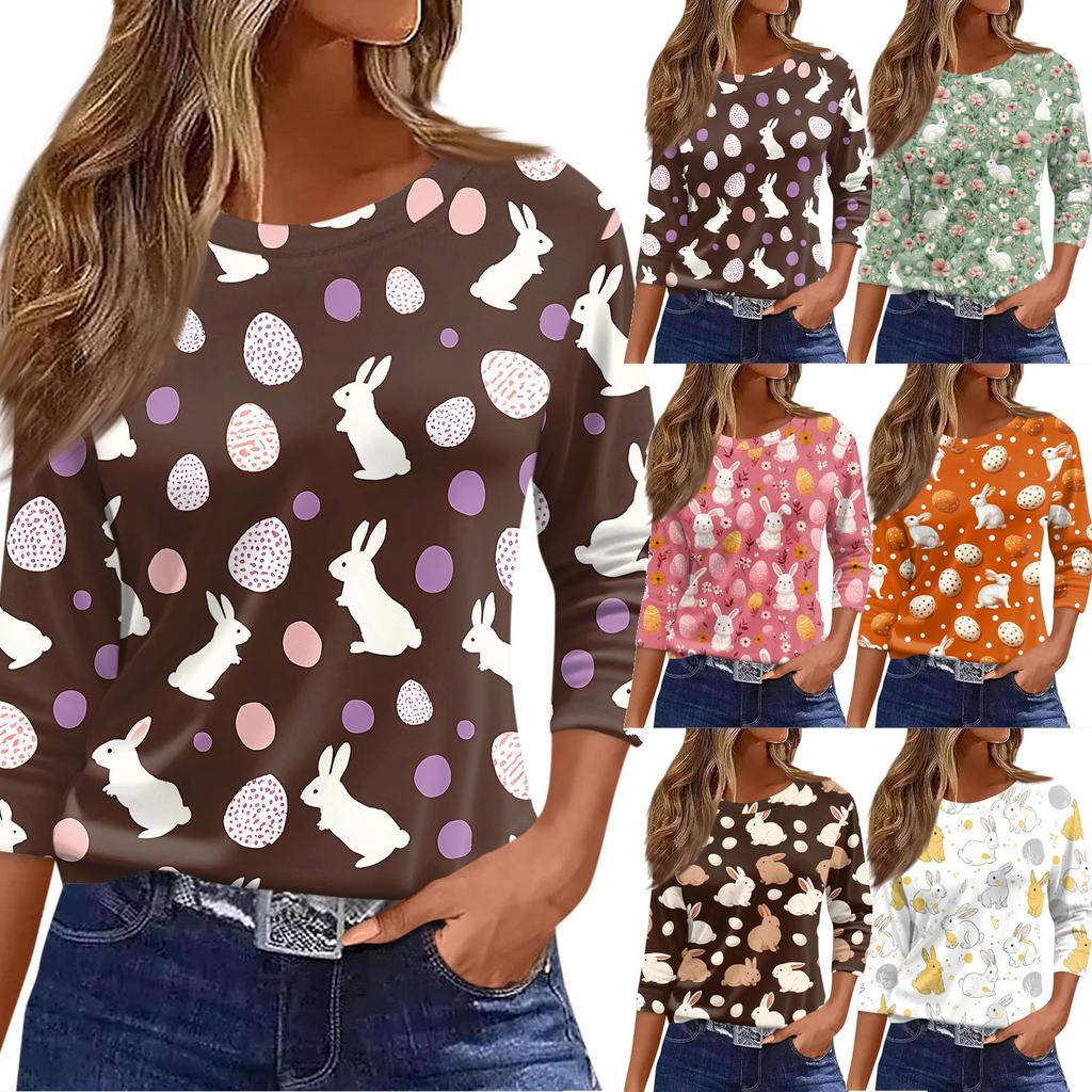 Женская футболка с рождественским принтом, рукав 3/4, повседневная, модная, на выходные, базовая, с круглым вырезом, стандартный топ