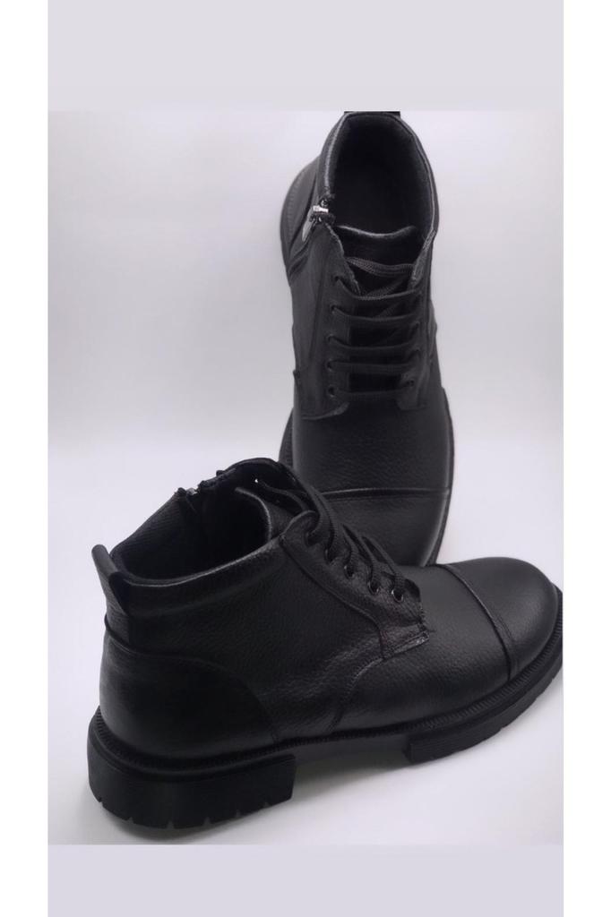 Men's Fashion Genuine Leather Flat Heeled Booties Black Zippered Winter Boots Shoes