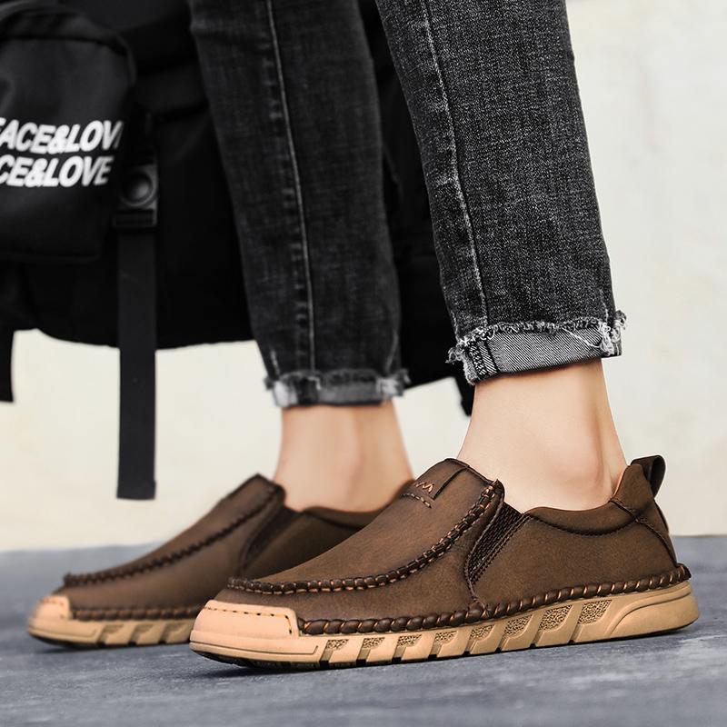 Новые мужские кожаные повседневные туфли, кожаные мокасины ручной работы, удобные мужские туфли, качественные мокасины на плоской подошве, мужские кроссовки