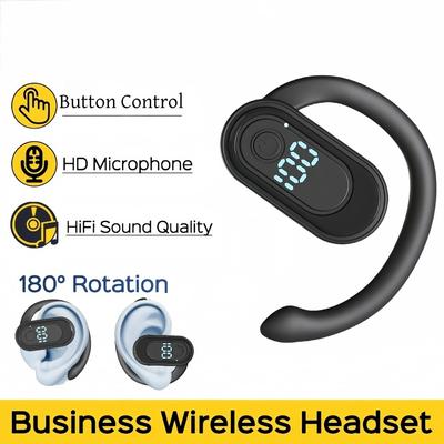 Bluetooth 5.4 беспроводные наушники с вращением на 180°, регулируемые левое и правое ухо, универсальная гарнитура со светодиодным дисплеем для спорта, бизнеса, музыки