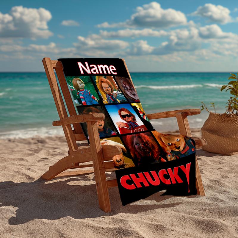 Custom Name Ultra-Soft Beach Towel with Halloween horror Theme,Ideal for Pool - Camping, Diving - Perfect Travel Essential, Vibrant Beach Towel.
