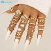 22Pcs/set Retro Crystal Moon Eye Cross Ring Set Snake Gold Artificial Pearls Rings for Women Jewelry Accessories