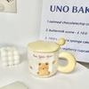 Cartoon Butter Bear Cup Couple Ceramic Cup Girls High Looking Mug with Lid Spoon Home Office Water Cup