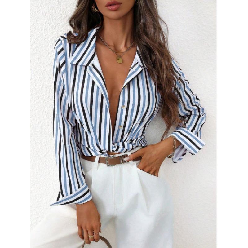 Women Striped Long Sleeve Casual Commute Shirt