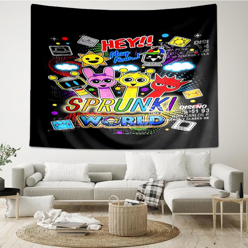 Sprunki Print Tapestry, Backdrop, Easy Setup, Ideal for Bedroom, Office & Living Room, with Aesthetic Wall Hanging Decor.