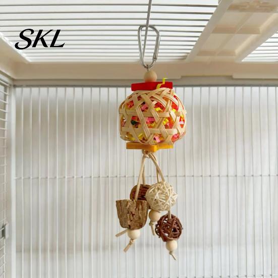 Parrot Playtime Toy Shredder Ball Toy, Bamboo Bird Foraging with Paper Enrichment Strips, Shredding for Parakeet Conure Cockatiel Lovebird Natural