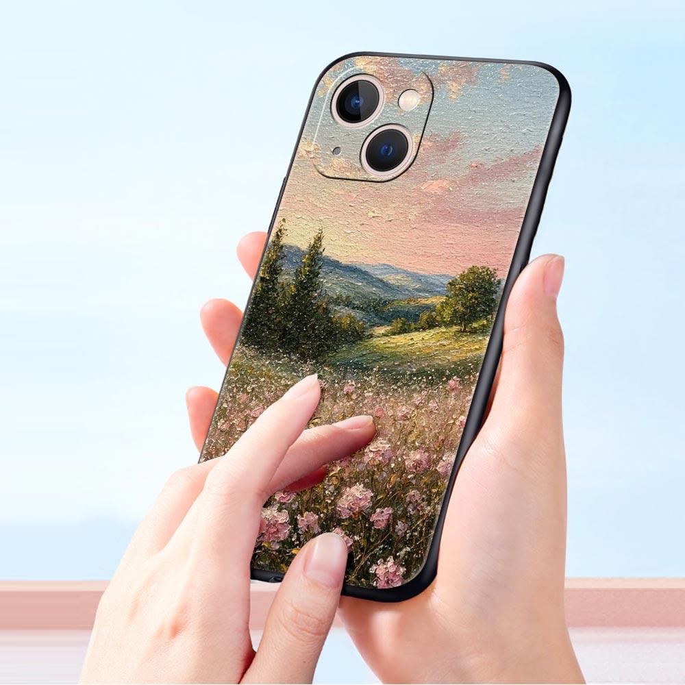 Claude Monet Garden Paint Art Phone Case For iPhone 17 16 15 Pro Max 11 12 13 14 7 8 Plus SE 2020 X XR XS Cover Soft Black