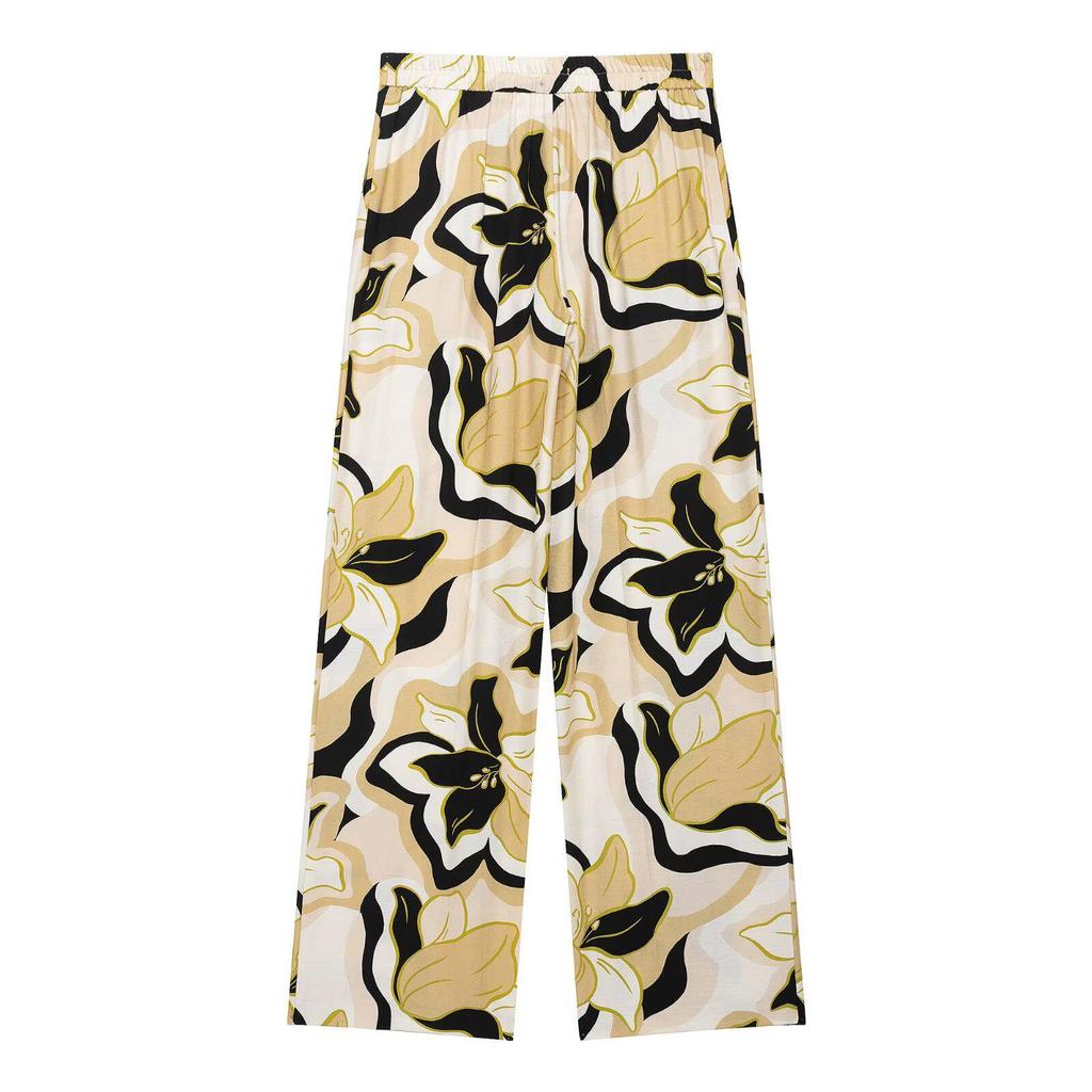 Летний ретро комплект из рубашки с длинным рукавом и брюк с широкими штанинами с гавайским принтом в европейско-американском стиле