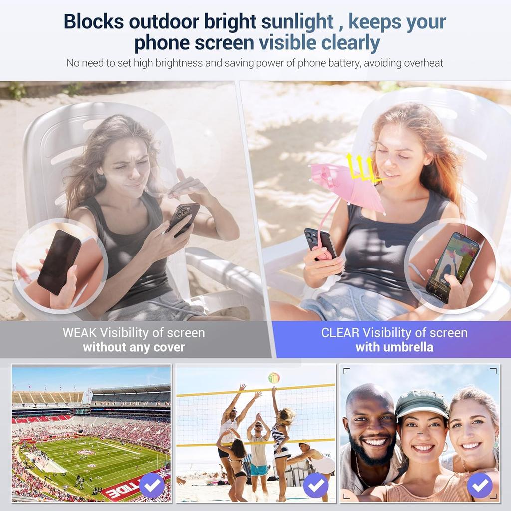 Magnetic Phone Umbrella for Sun,Outdoor Phone Sun Shade Shield with Flexible Angle Design & Rotatable Phone Ring,Umbrella for iPhone 17 Air 16 15 14