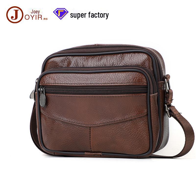 Men's Genuine Leather Messenger Bag - Casual Fashion, First Layer Cowhide, Small Shoulder Bag for Business and Travel.