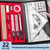 22pcs Professional Precision Compass Drafting Set with Heavy-Duty Metal Construction - Comprehensive Geometry Tools Kit with Protractor, Compass,