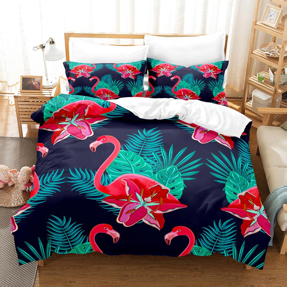 Комплект пододеяльника Фламинго Кинг/Квин Сайз Постельное белье с принтом тропических растений и цветов для детей Полиэстеровый чехол для одеяла