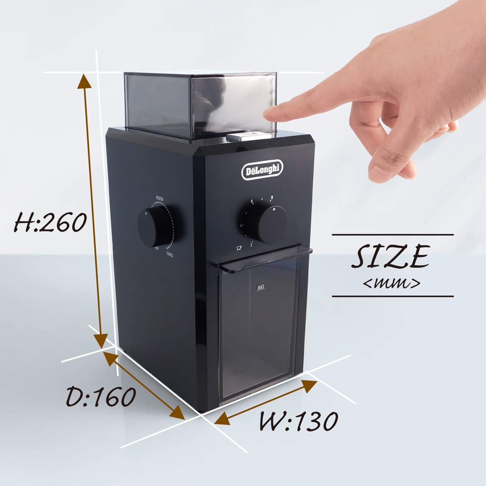 Кофемолка DeLonghi Тонкие кофейные зерна Легко от грубого до мелкого Съемный безопасный держатель шнура питания Гарантия 3 года с регистрацией семьи De'Longhi