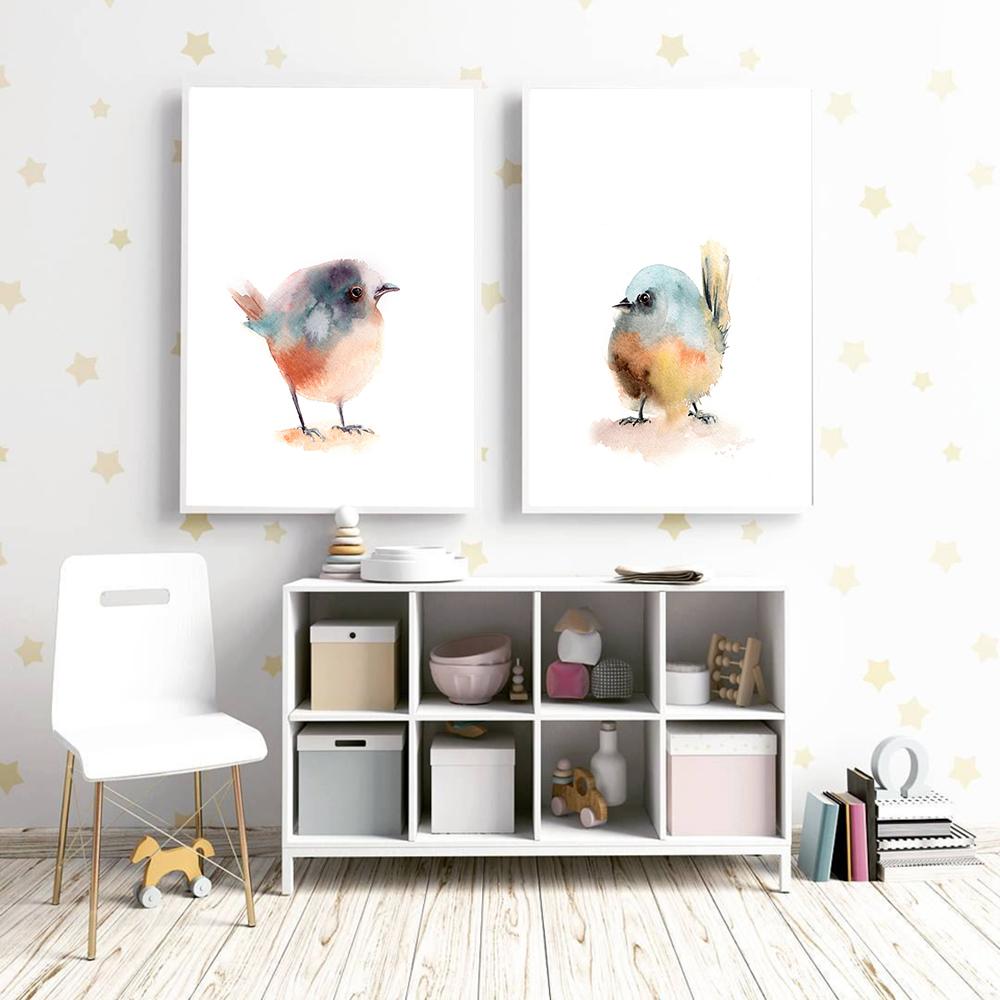 Минималистичный принт с птицами, холст, картина, птица, акварельный постер, декор для комнаты, настенная художественная картина, детская гостиная, домашний декор