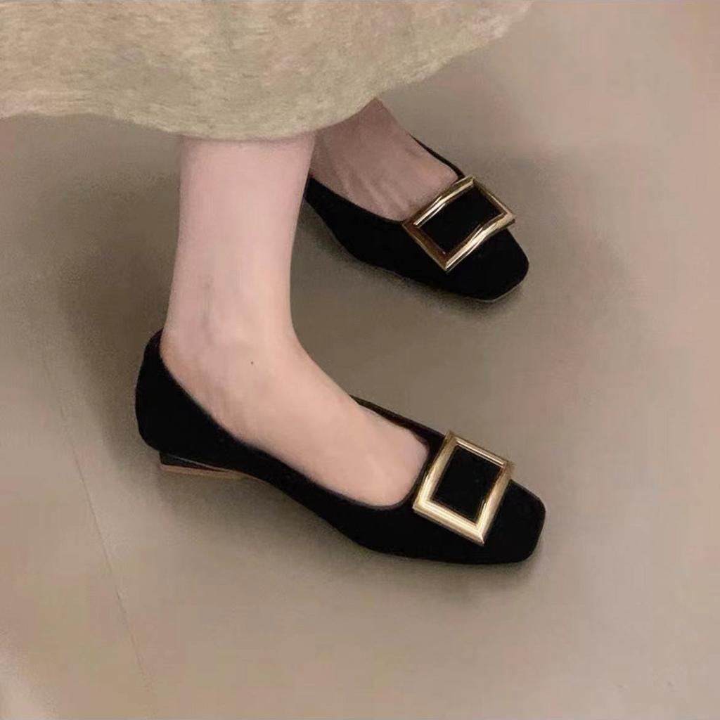 2025 spring and autumn new metal square buckle light mouth single shoes women's thick heel square head Mary Jane shoes commuter shoes fashion shoes