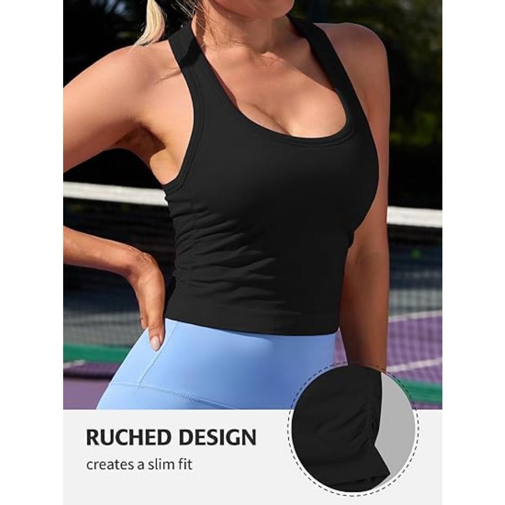 CHARMLEAKS Укороченные топы для тренировок для женщин, обтягивающие топы с присборенными боками, встроенный бюстгальтер, спортивный топ для йоги и спортзала