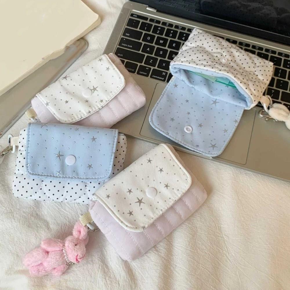 Zipper Closure Cosmetic Pouch Star Pattern Dot Star Storage Bag Stationery Storage