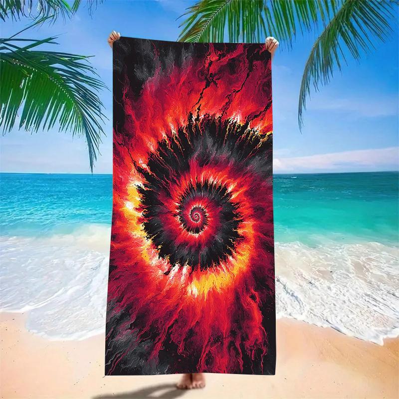 Red Black Spiral Beach Towel Fiery Abstract Pattern Vibrant Colorful Design Quick Dry Towel For Surf Camp Summer