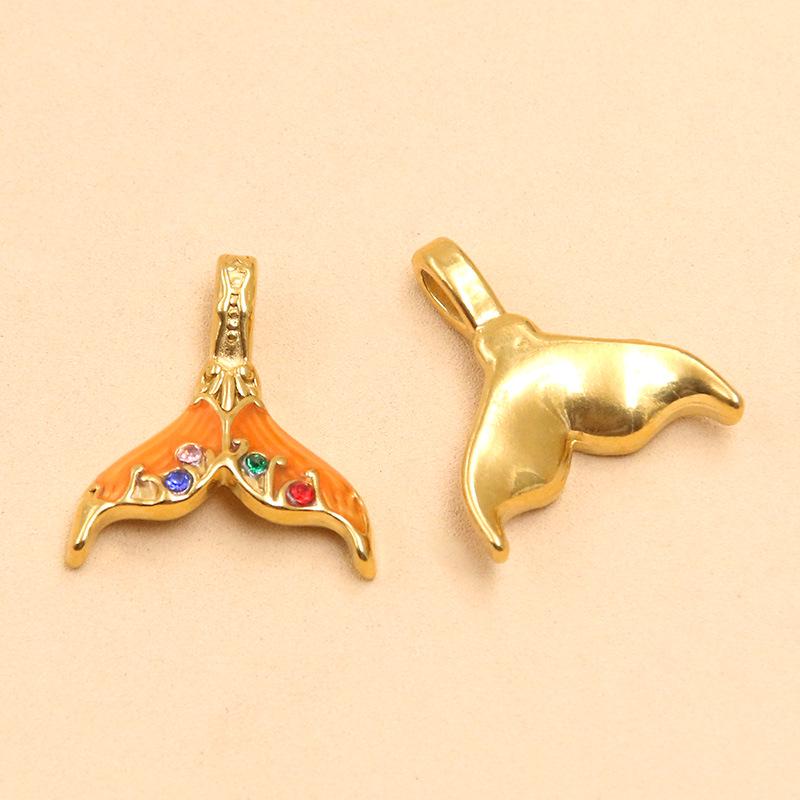Ocean Style Mermaid Tail Pendant, Gold Plated Stainless Steel, 6 Colors, 16x18mm - DIY Handmade Jewelry Accessory.