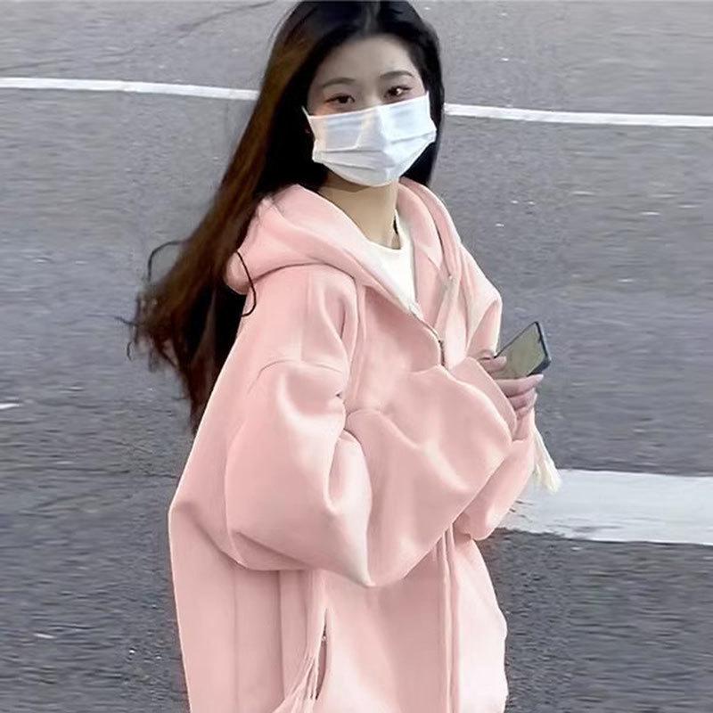 Женская толстовка с капюшоном оверсайз - Новый кардиган свободного кроя весна/осень 2024