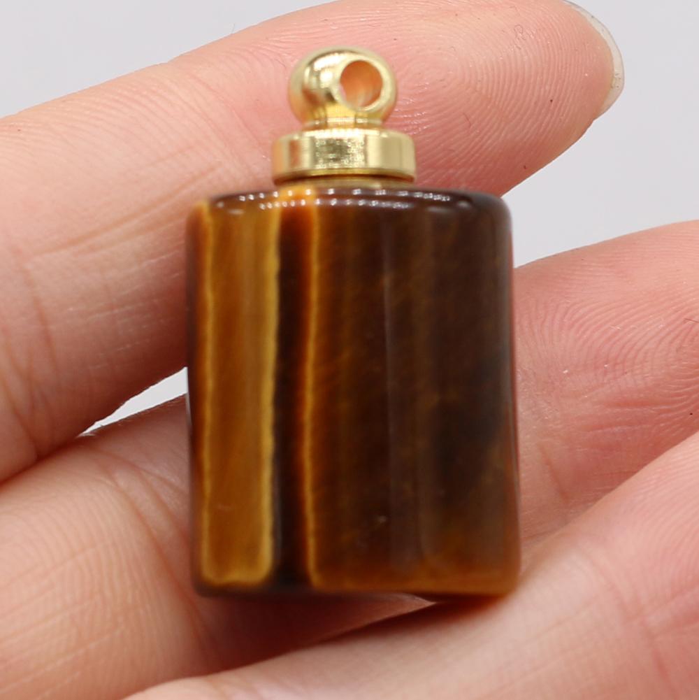 1Pc Small Natural Stone Perfume Bottle Pendants,Tiger Eye Stone Pendant Charms for Jewelry Making DIY Necklace Accessories Craft Gifts