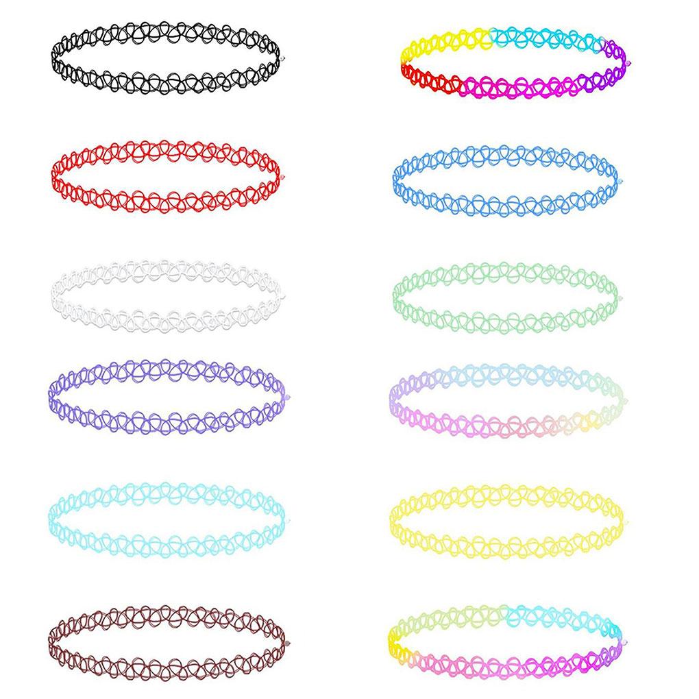 12pcs/pack Rainbow Chokers Necklace Retro Vintage Necklaces Lightweight Portable Girls Punk Exquisite Elastic Collars